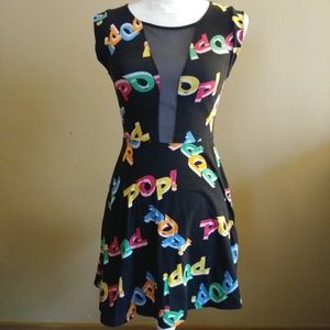 Black Pop! Comic Style Mini Dress See Through Back